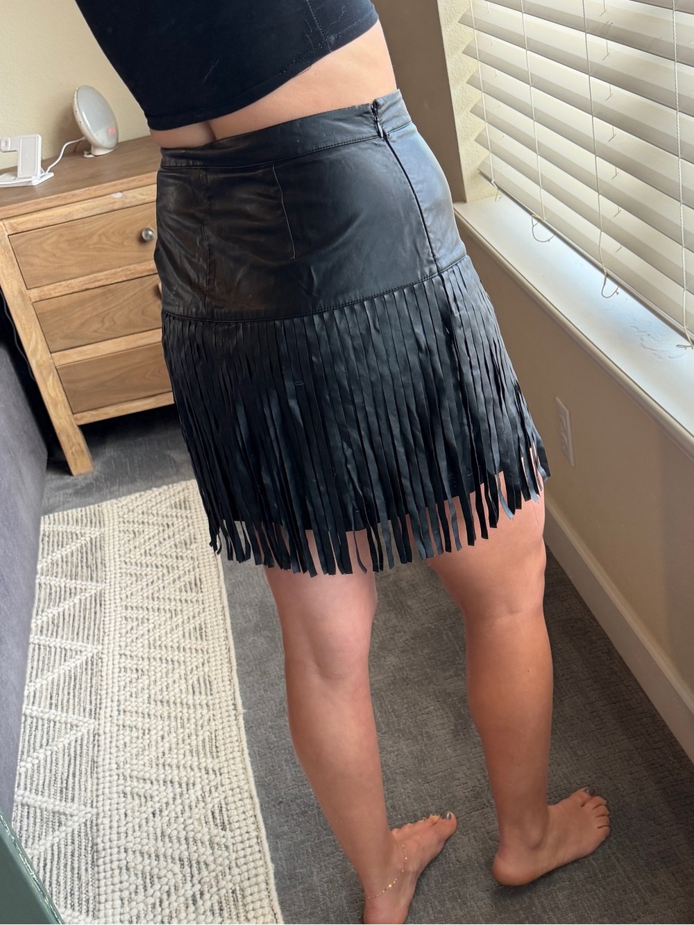 BONGO Black Faux Leather Fringe Mini Skirt - Picture 2 of 5
